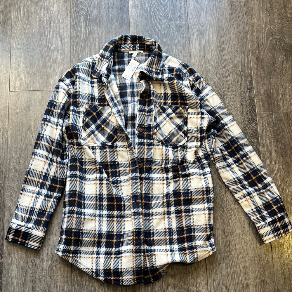 Maurices Women's Plaid Button Down Shirt - Navy and Cream